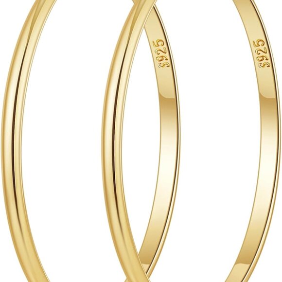 Elegant 14k Gold Plated Hypoallergenic Hoop Earrings - Wide 3mm Design in 50mm - Picture 1 of 7
